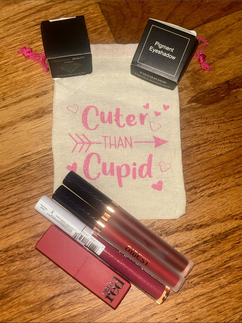 Eye Shadow and Lipstick & Liquid Lipstick Set - Cuter than Cupid Drawstring Bag
